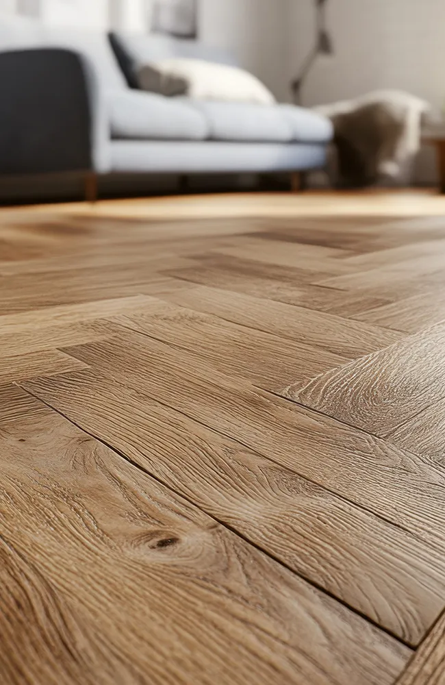 Holzfußboden im Wohnzimmer vom Tischler verlegt